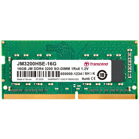 Transcend JetRam 16GB (1x 16GB) DDR4-3200 PC4-25600 1.2V 1Rx8 288-pin SO-DIMM RAM Module