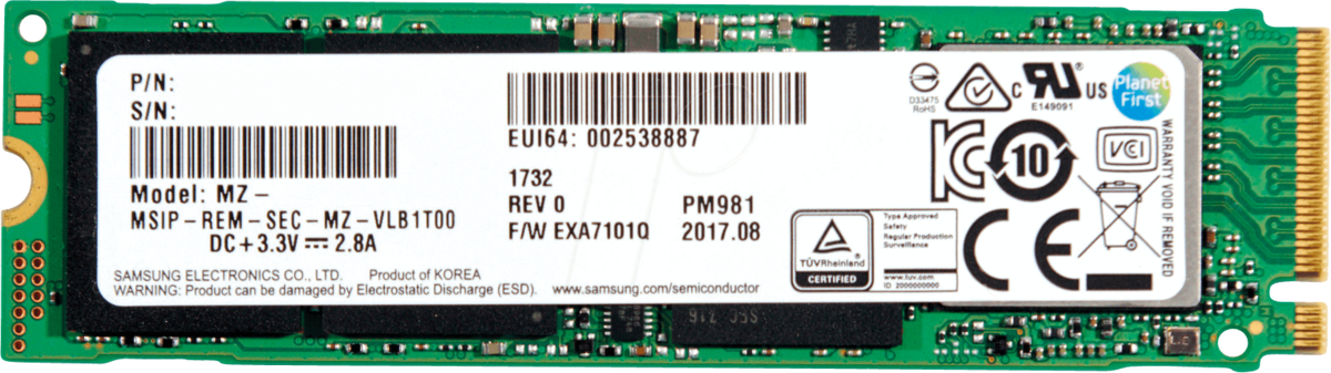 Samsung PM981 2TB NVMe PCIe x4 80mm (2280) Internal SSD