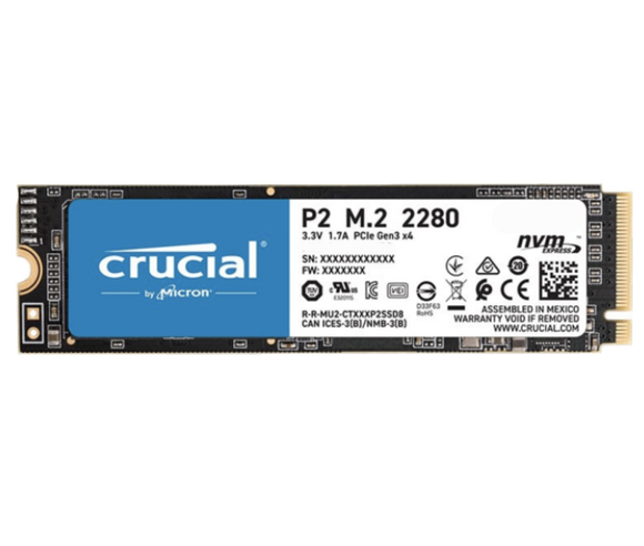 Crucial P2 1TB PCIe 3.0 x4, NVMe M.2 2280 Internal SSD