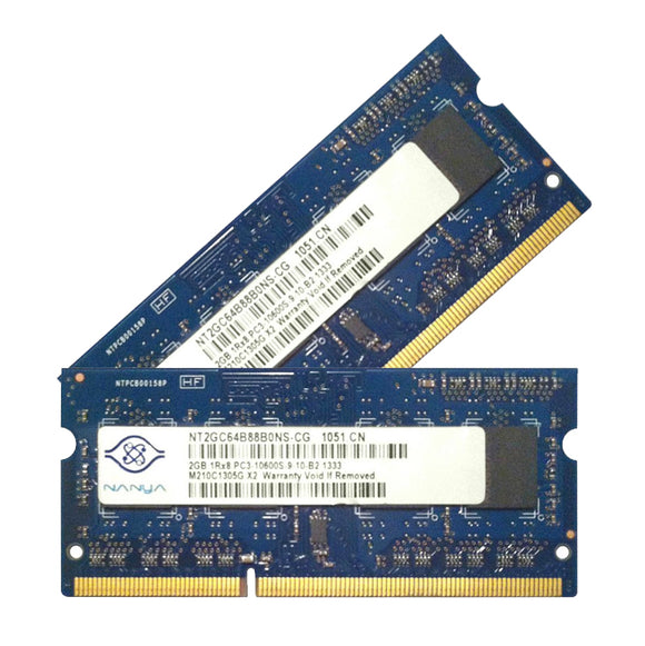 Nanya 4GB (2x 2GB) DDR3-1333 PC3-10600 1.5V SR x8 204-pin SODIMM RAM Kit