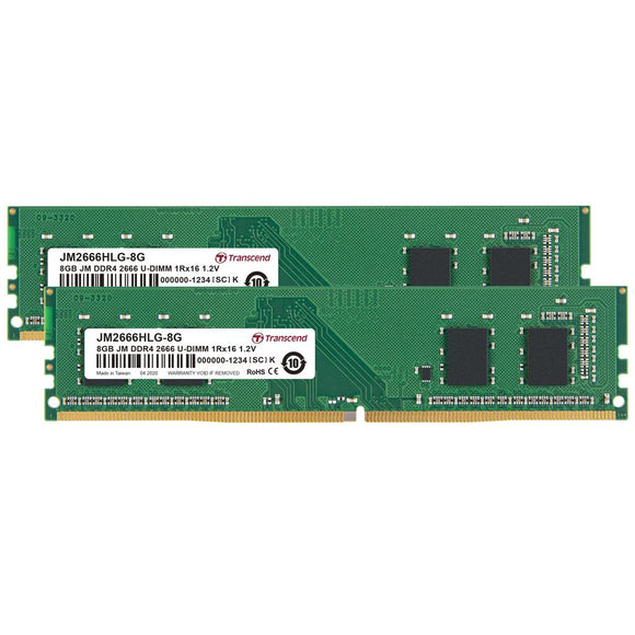 Transcend JetRam 16GB (2x 8GB) DDR4-2666 PC4-21300 1.2V DR x8 288-pin UDIMM RAM Kit