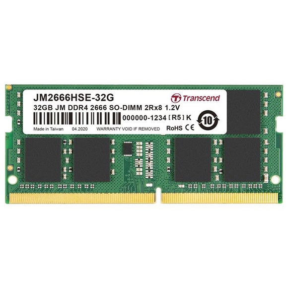 Transcend JetRam 32GB (1x 32GB) DDR4-2666 PC4-21300 1.2V DR x8 260-pin SODIMM RAM Module