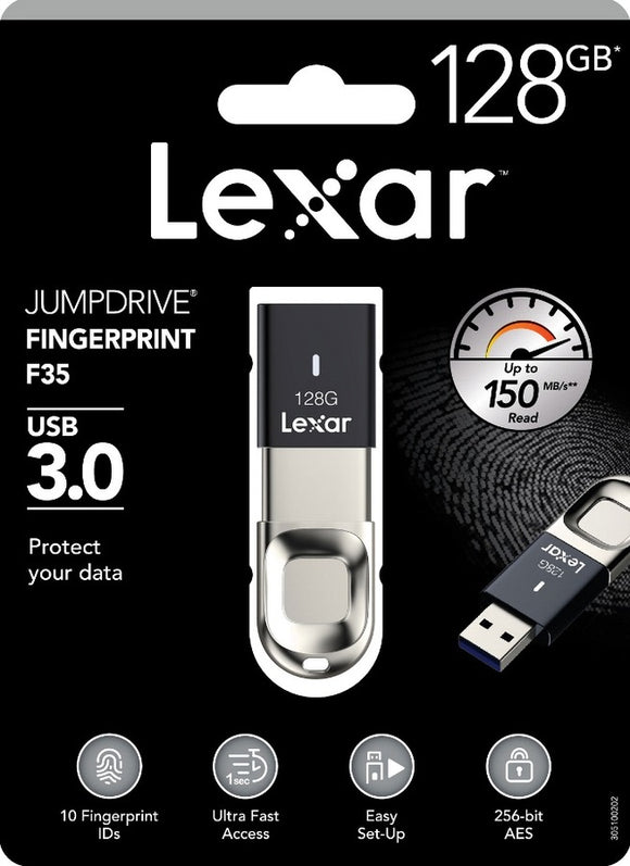 Lexar JumpDrive F35 128GB Finger Print USB3 Flash Drive - Upto 150MB/s