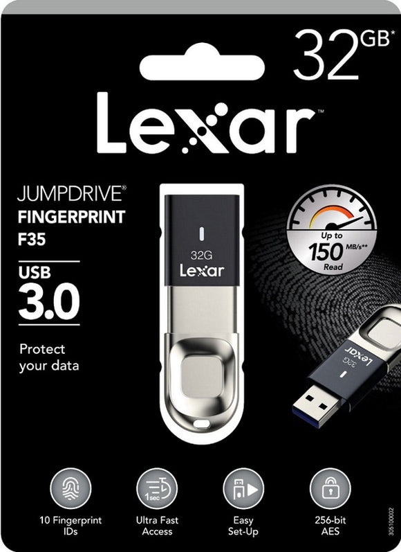 Lexar JumpDrive F35 32GB Finger Print USB3 Flash Drive - Upto 150MB/s