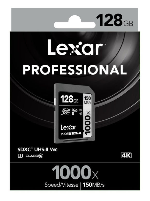 Lexar Professional 1000x 128GB SDXC UHS-II Card - Upto 150MB/s U3 C10 V30