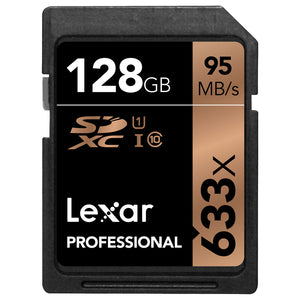 Lexar Professional 633x 128GB SDXC UHS-1 Card - Upto 95MB/s U3 C10 V30