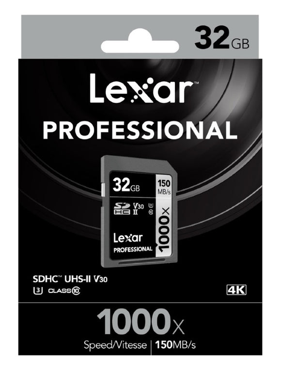 Lexar Professional 1000x 32GB SDHC UHS-II Card - Upto 150MB/s U3 C10 V30