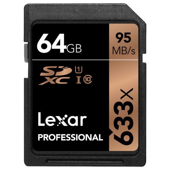 Lexar Professional 633x 64GB SDXC UHS-I Card - Upto 95MB/s U3 C10 V30
