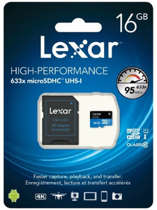 Lexar High Performance 633x 16GB microSDHC UHS-I Card - Upto 95MB/s U1 C10