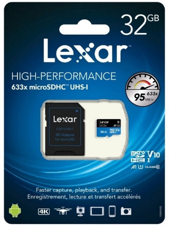 Lexar High Performance 633x 32GB microSDHC UHS-I Card - Upto 95MB/s U1 C10 V10