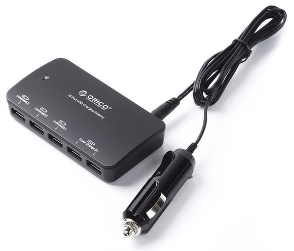 ORICO 5 Port IC USB Car Charger - 12V input, 5x 2.4A 5V USB outputs - max 25W (Black)