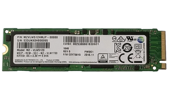 Samsung PM961 512GB NVMe M.2 PCIe 3.0 x4 80mm (2280) Internal SSD - OEM