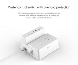 ORICO ODC-2A5U (2 AC Outlets with 5 Smart Charging USB 40W Ports Surge Protector)